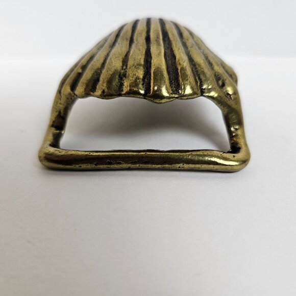 Solid Brass Seashell Sea Shell Clam Scallop Belt Buckle Vintage 1970s Nautical - Picture 6 of 14